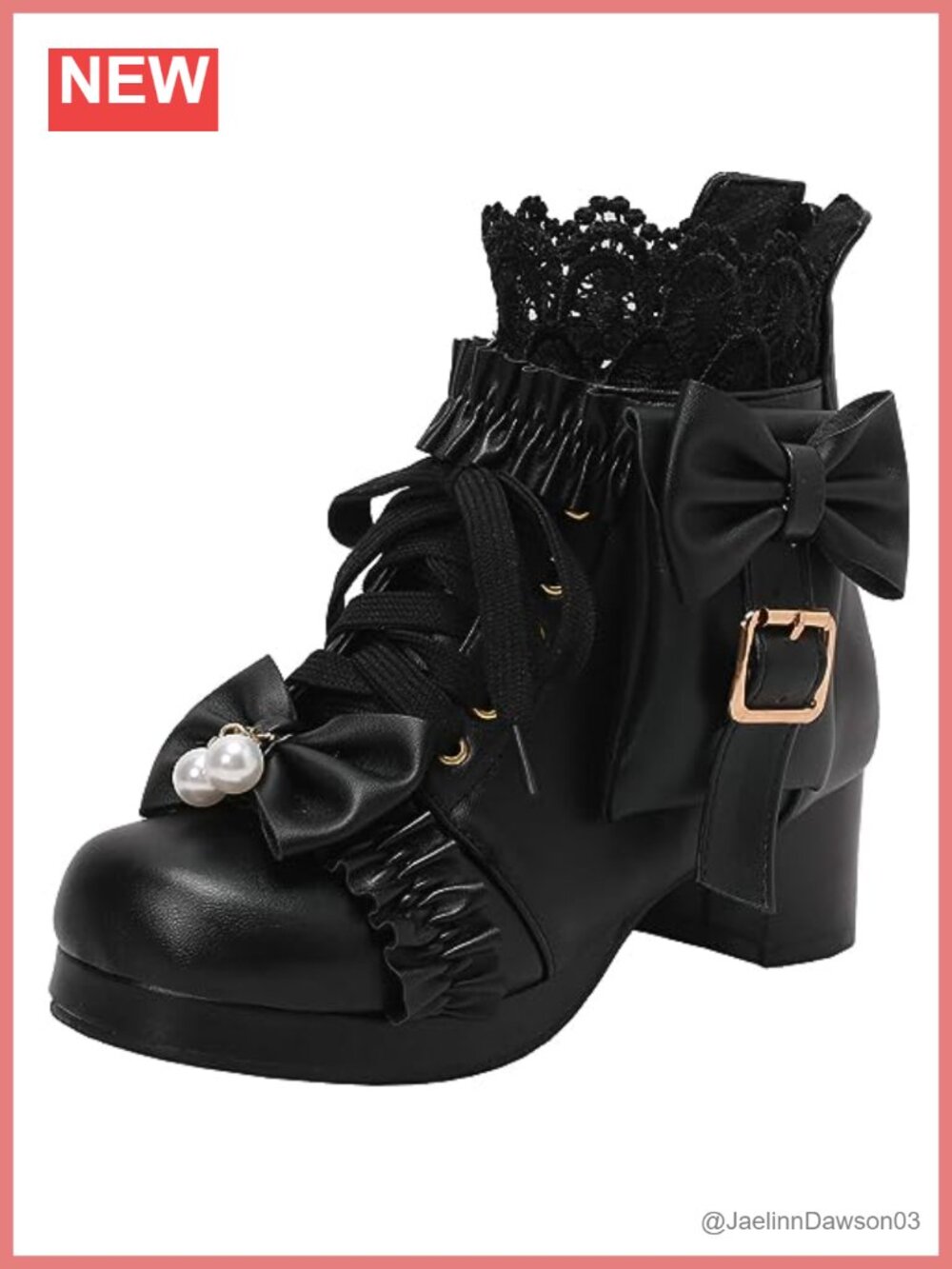 Women Chunky Heel Lace Up Ankle Booties Lolita Kawaii Boots